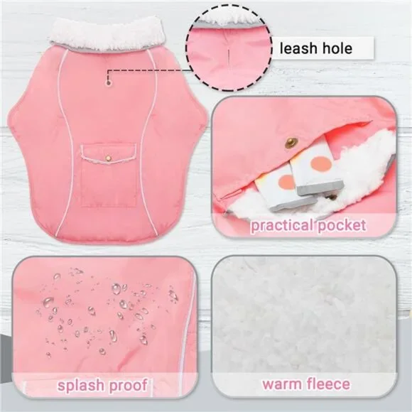 Dog Winter Coat - Warm Dog Clothes Rain Snow Wind Cold Weather Reflective Small - Picture 3 of 8